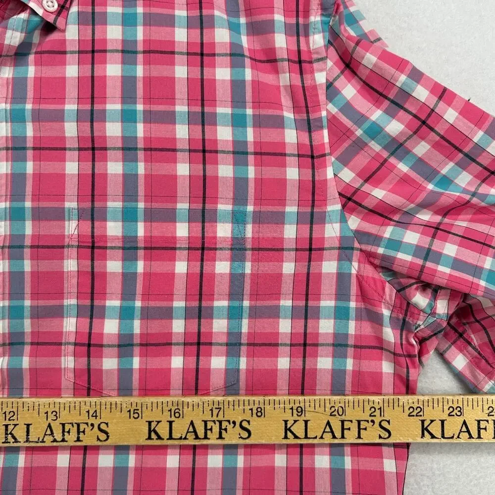 J.CREW Shirt Mens L Flex Washed Slim Untucked Button Up Plaid Cotton Blend Pink